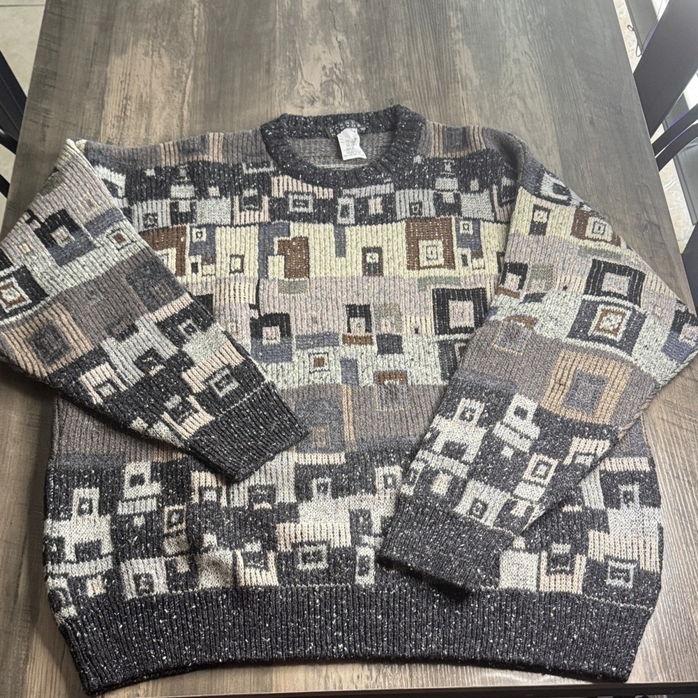 Vintage Barneys New York Wool Men's Abstract Pattern Sweater